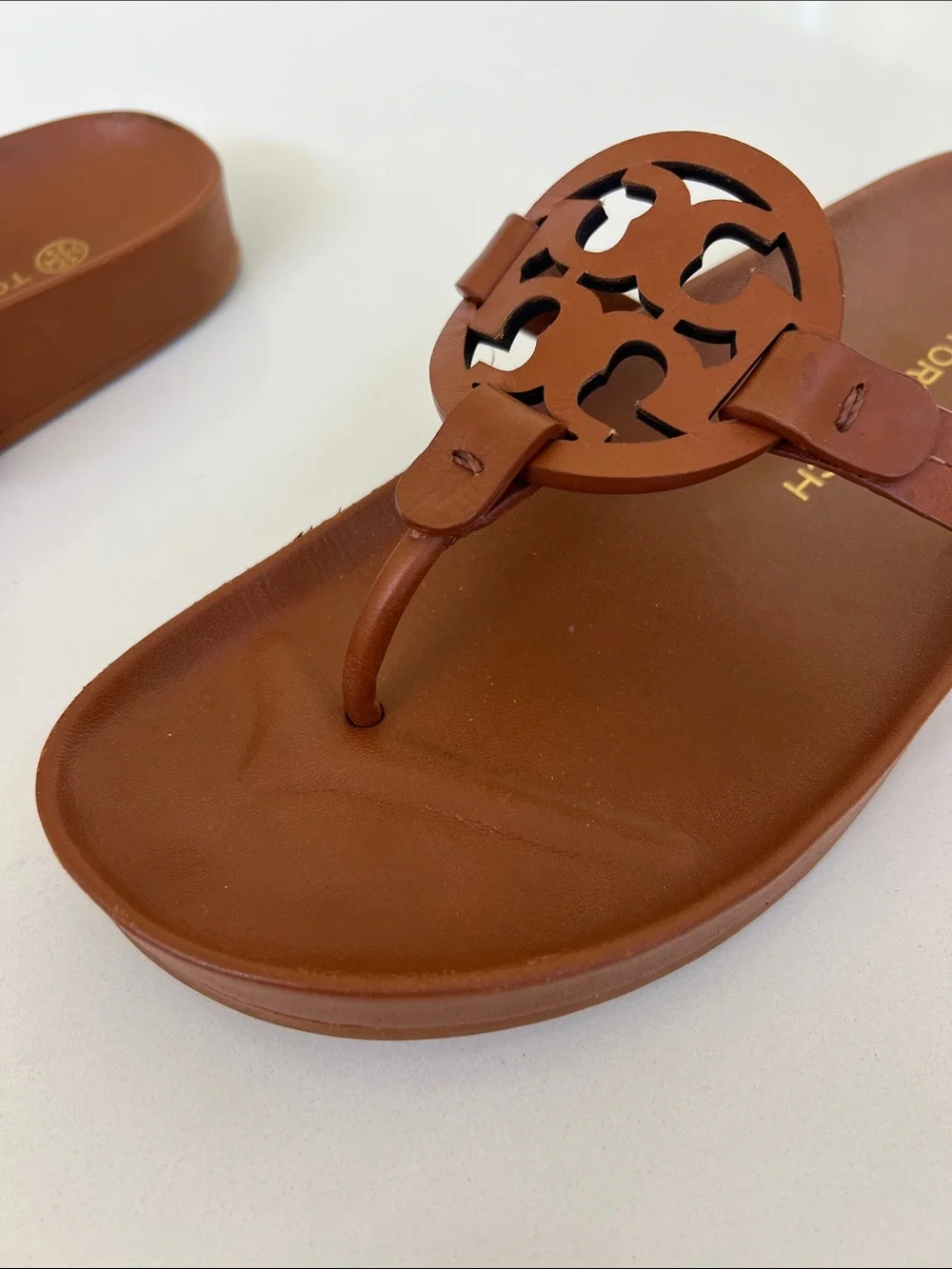 Tory Burch miller cloud nappa leather bourbon miele sandals size 7.5